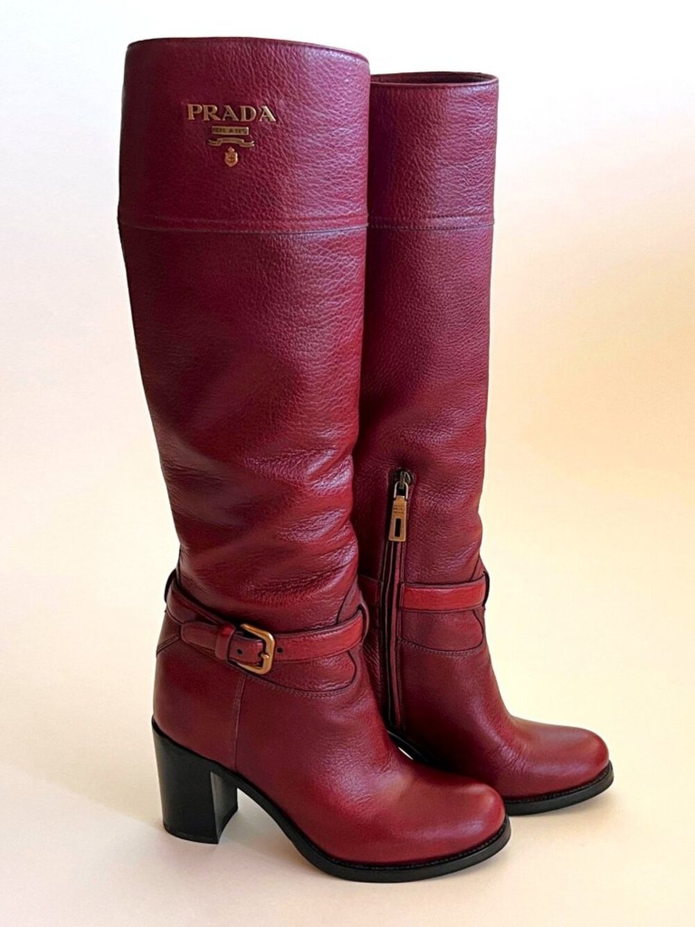 PRADA Women's Red Cervo Antic Knee-High Riding Boots, size EU 37 New without Box - Picture 5 of 13